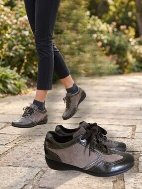 STONEFLY Women's Brown Patent Leather/Suede  Sneaker Wedged Shoes